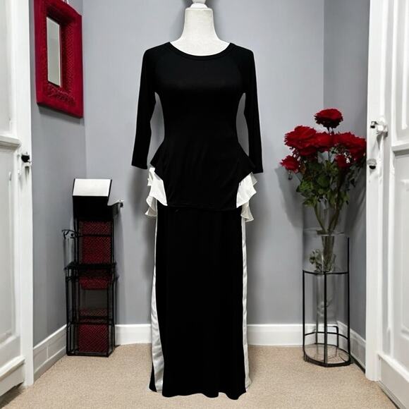 NEW Finn & Clover Athleisure Lounge Two Tone Striped Jersey Maxi Skirt Top Set - Picture 1 of 16